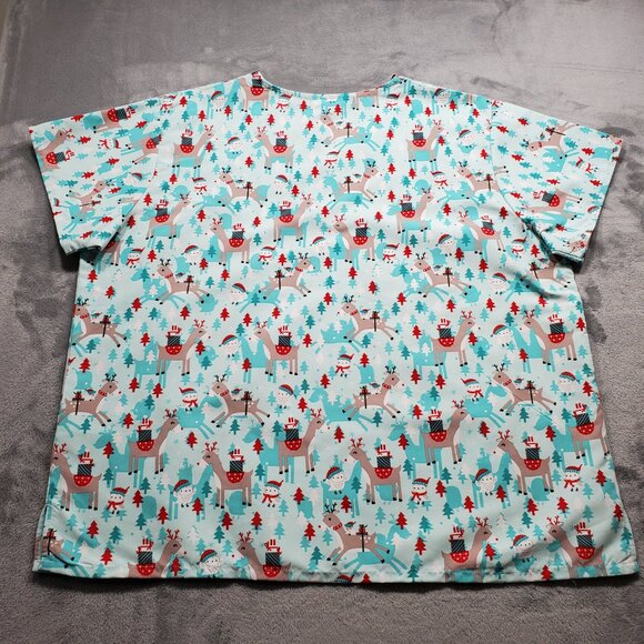 Divine Curves V-neck Top Reindeers and Owls Holiday Mint Green 2 Pckts Wmn Sz 3x - Picture 2 of 11